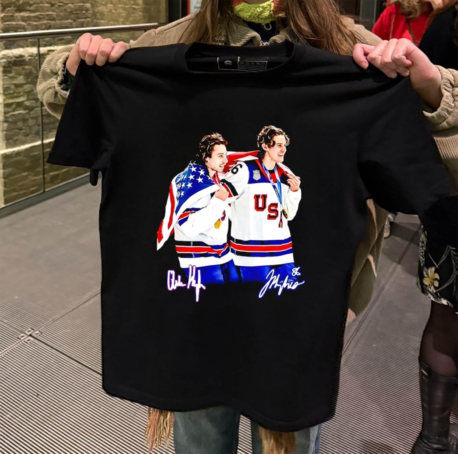 Quinn Hughes And Jack USA Hockey Gold - Adult & Kids T-Shirts, Sweatshirts & Hoodies apparel design preview 2
