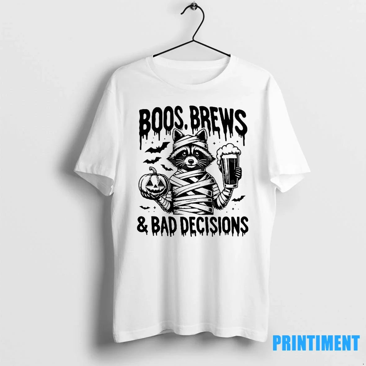 Raccoon Boos Brews And Bad Decisions Halloween - Adult & Kids T-Shirts, Sweatshirts & Hoodies apparel design preview 1