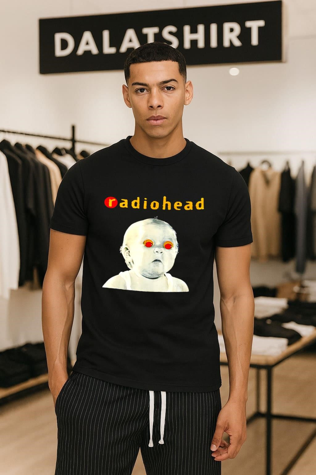 Radiohead Creepy Baby Face With Red Eyes Graphic Art - Adult & Kids T-Shirts, Sweatshirts & Hoodies apparel design preview 1