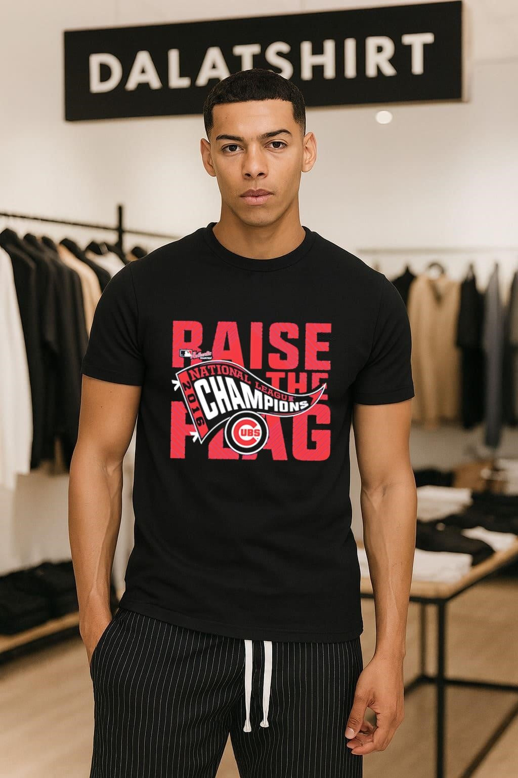Raise The Flag National League 2016 Champions Cubs - Adult & Kids T-Shirts, Sweatshirts & Hoodies apparel design preview 1