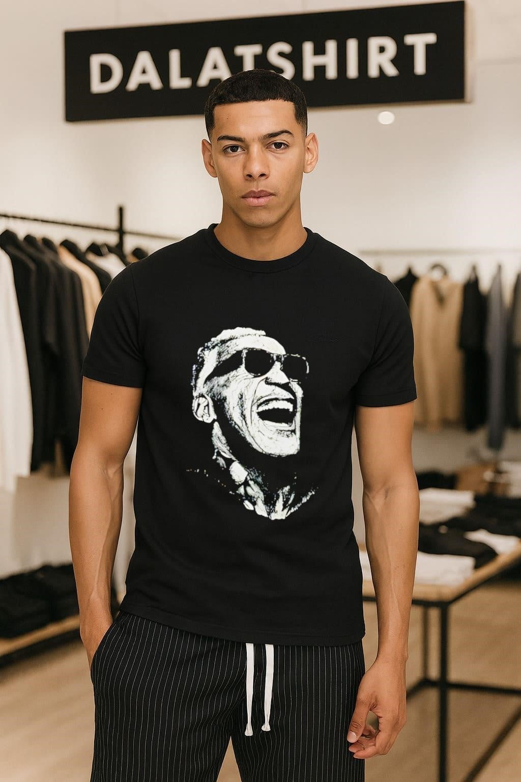 Ray Charles Soul Music Legend Black and White - Adult & Kids T-Shirts, Sweatshirts & Hoodies apparel design preview 1