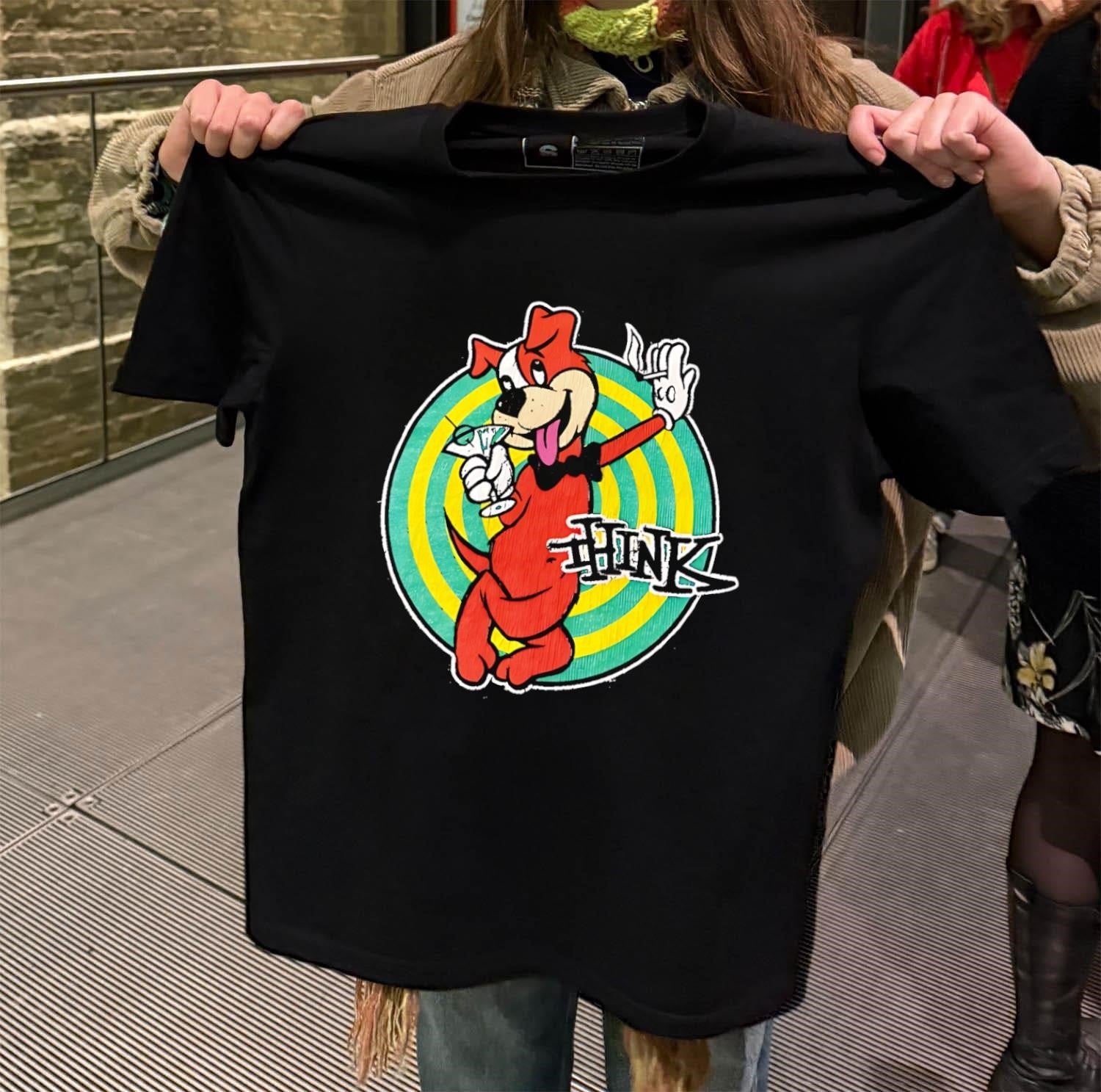 Red Cartoon Dog Drinking Martini Smoking Thinking - Adult & Kids T-Shirts, Sweatshirts & Hoodies apparel design preview 2