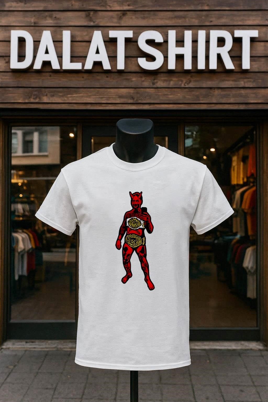 Red Devil Holding Two Championship Title Belts - Adult & Kids T-Shirts, Sweatshirts & Hoodies apparel design preview 1