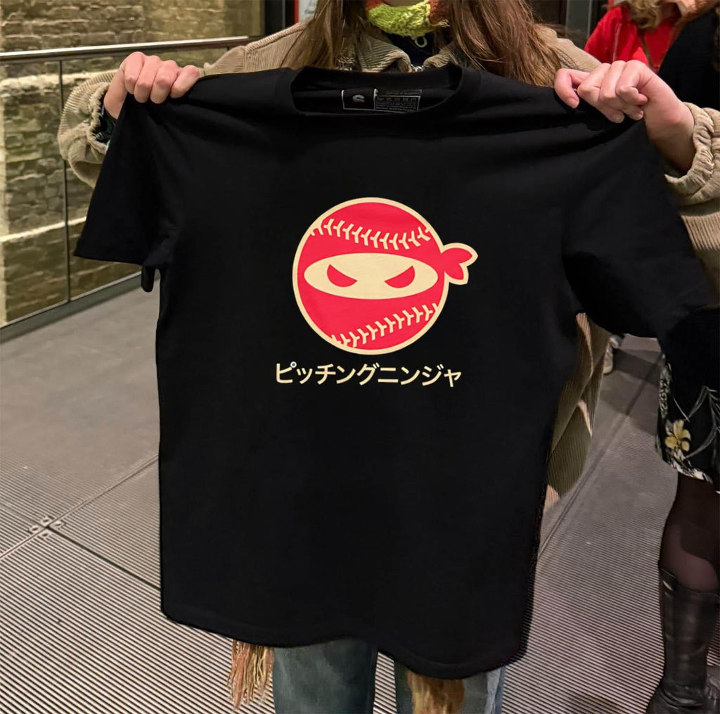 Red Pitching Ninja Logo With Japanese Katana Text - Adult & Kids T-Shirts, Sweatshirts & Hoodies apparel design preview 2