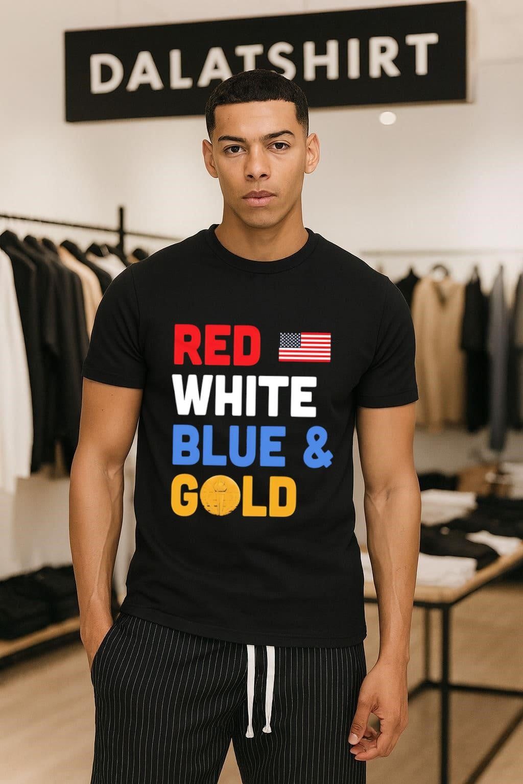 Red White Blue Gold US flag torch graphic - Adult & Kids T-Shirts, Sweatshirts & Hoodies apparel design preview 1