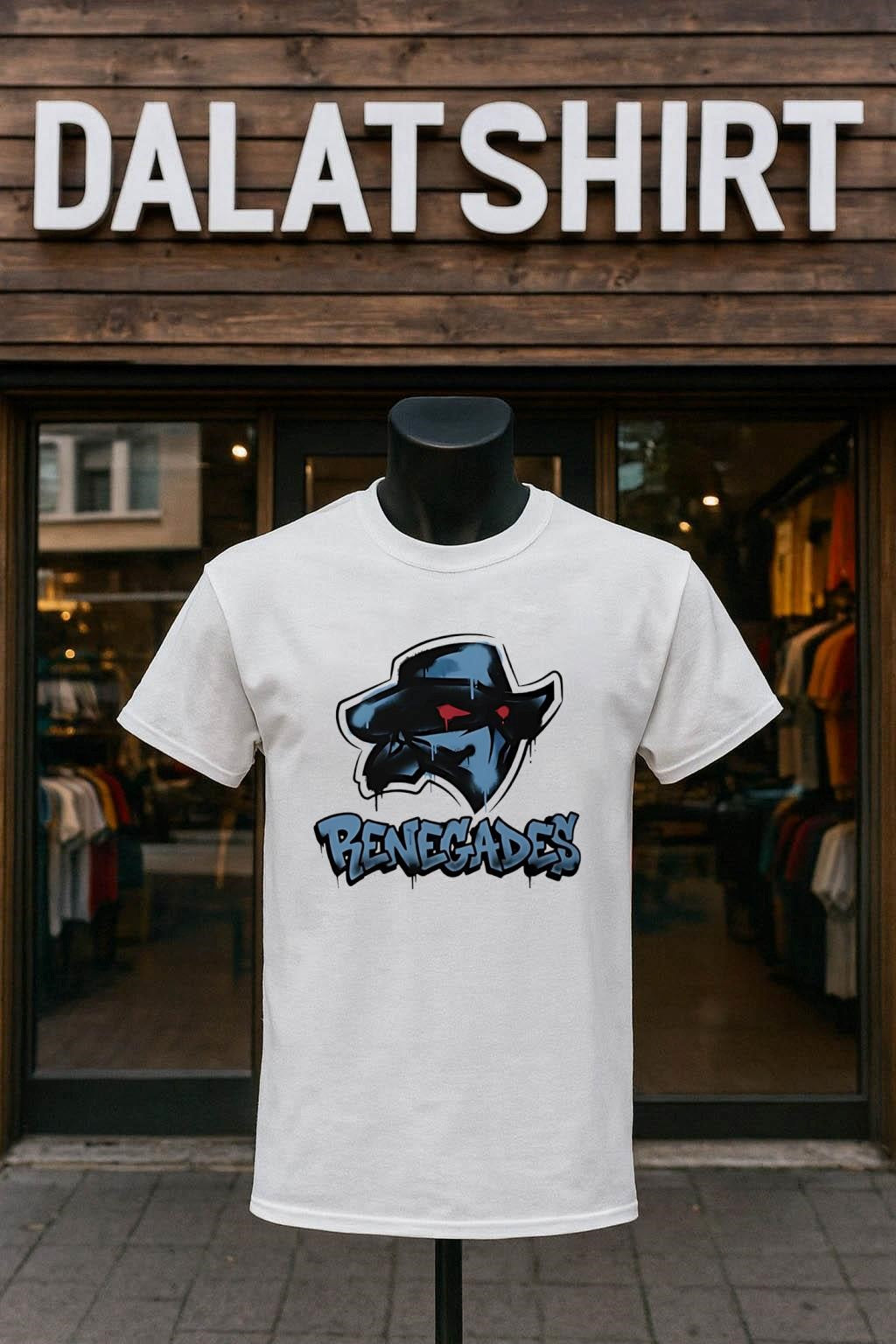 Renegades masked character logo with blue graffiti - Adult & Kids T-Shirts, Sweatshirts & Hoodies apparel design preview 1