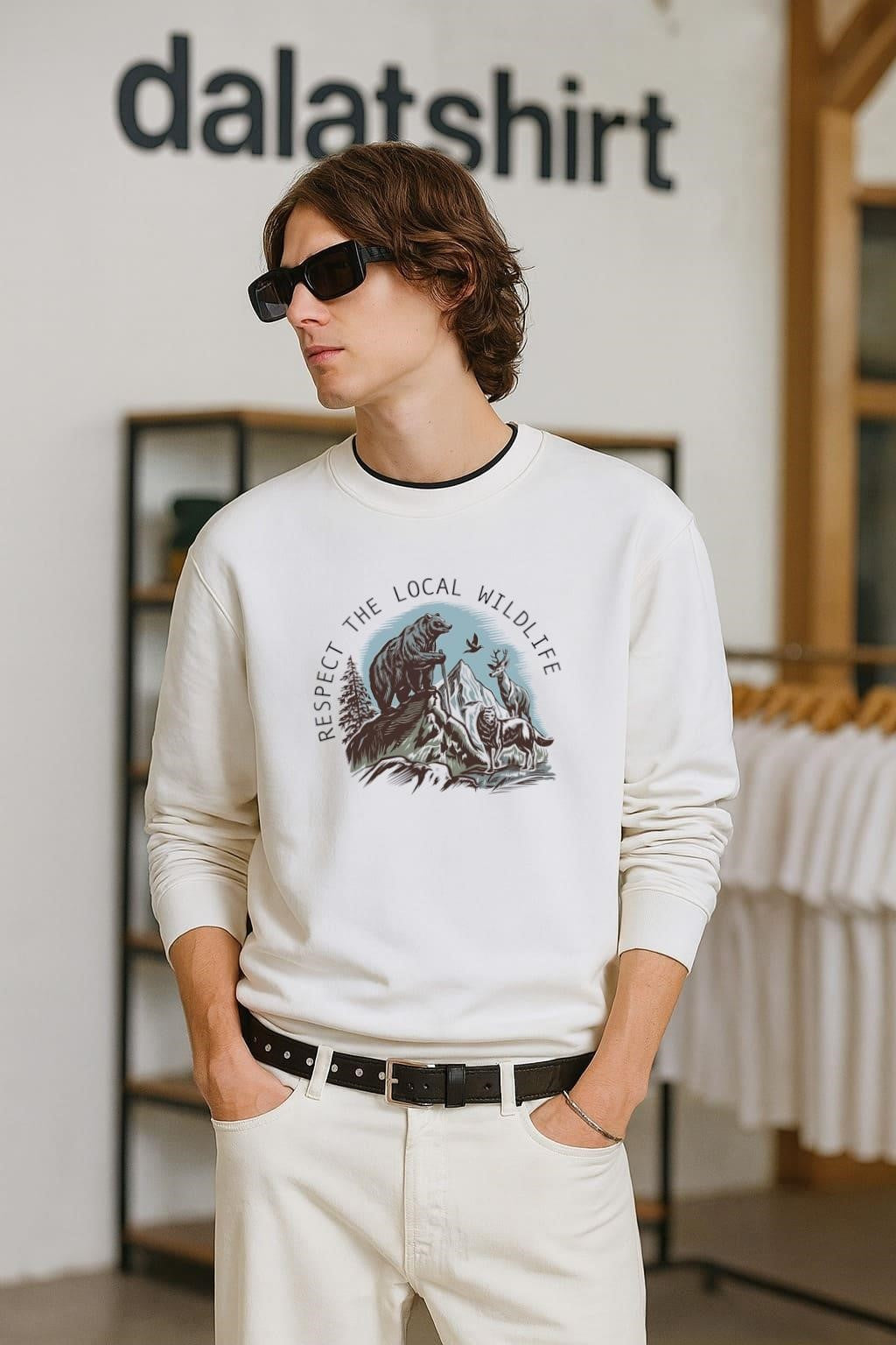 Respect the Local Wildlife Bear Wolf and Deer - Adult & Kids T-Shirts, Sweatshirts & Hoodies apparel design preview 2