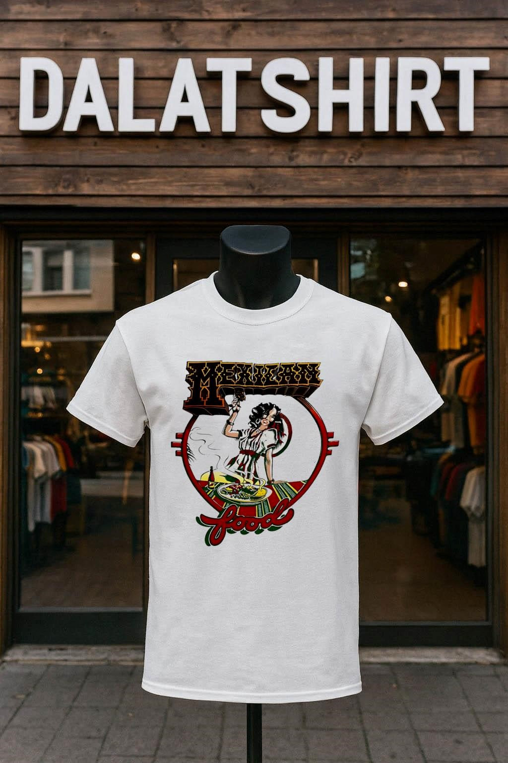 Rick Griffin Mexican Food Woman Roses Plate Graphic - Adult & Kids T-Shirts, Sweatshirts & Hoodies apparel design preview 1