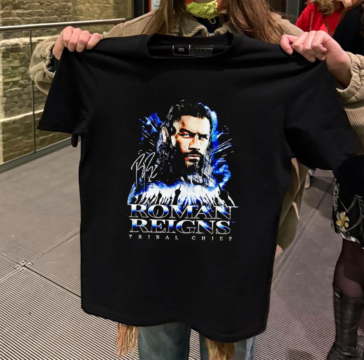 Roman Reigns Tribal Chief Blue Smoke Signature Crowd - Adult & Kids T-Shirts, Sweatshirts & Hoodies apparel design preview 2