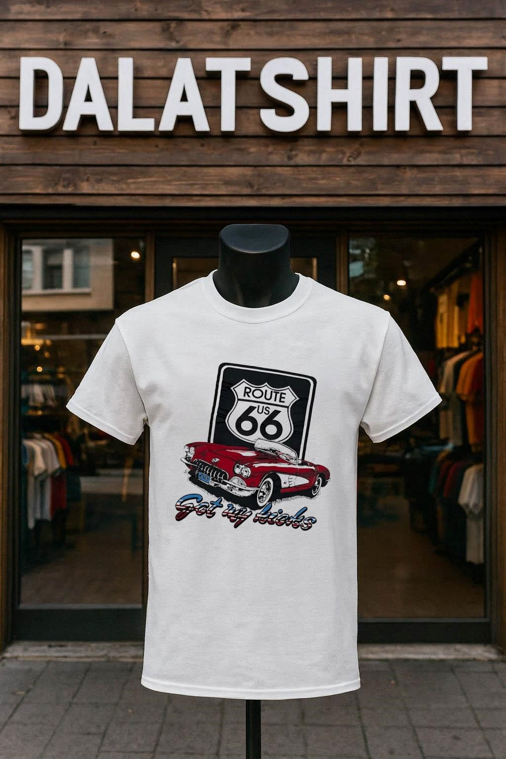 Route US 66 Classic Red Corvette Got My Kicks Car - Adult & Kids T-Shirts, Sweatshirts & Hoodies apparel design preview 1