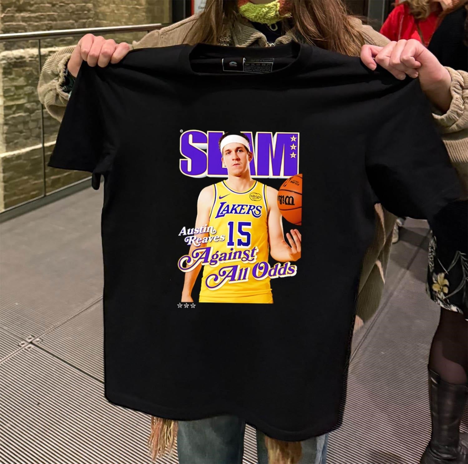 SLAM Austin Reaves 15 Against All Odds Lakers - Adult & Kids T-Shirts, Sweatshirts & Hoodies apparel design preview 2