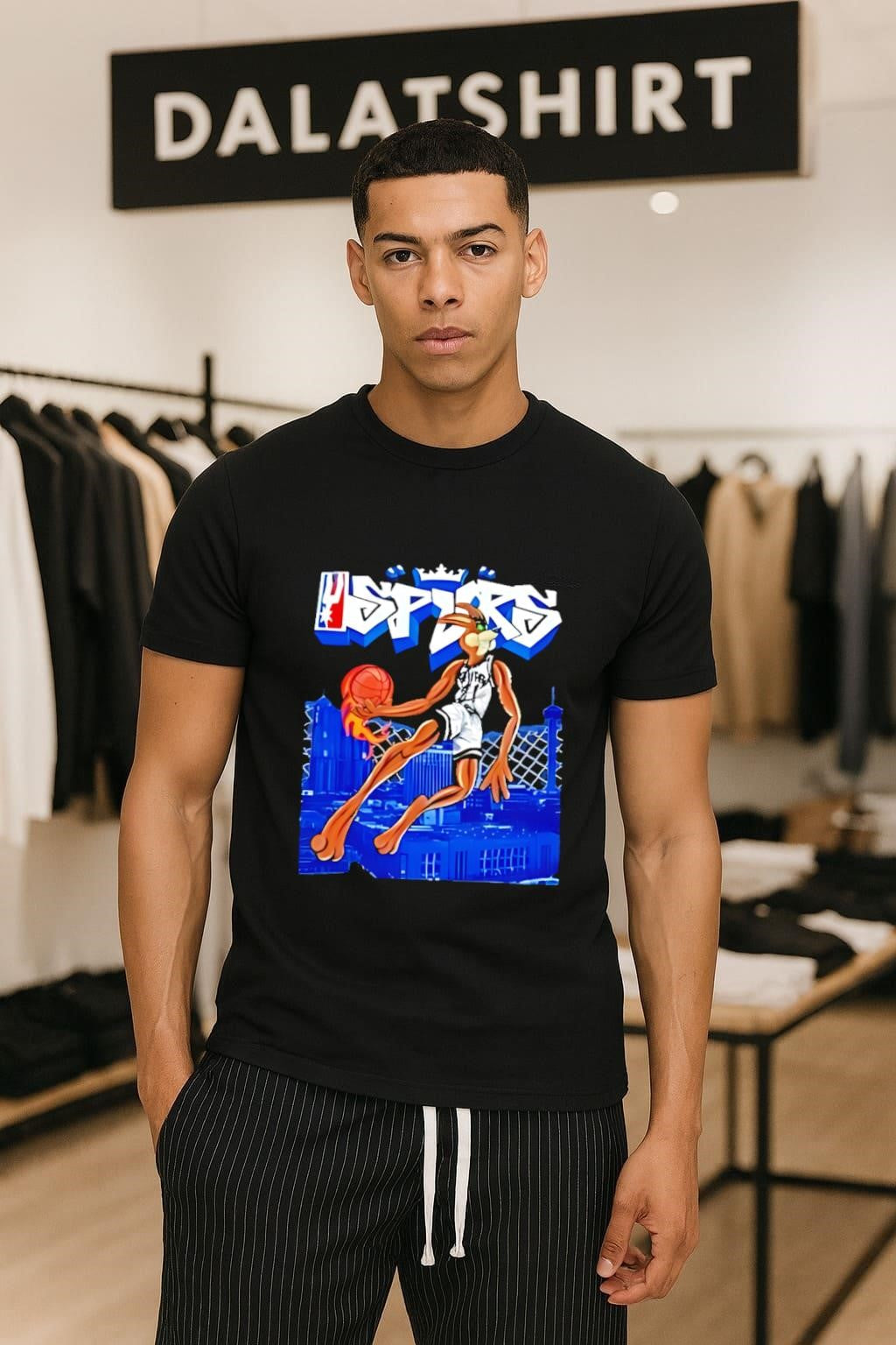 San Antonio Spurs Coyote Graffiti Basketball Slam - Adult & Kids T-Shirts, Sweatshirts & Hoodies apparel design preview 1