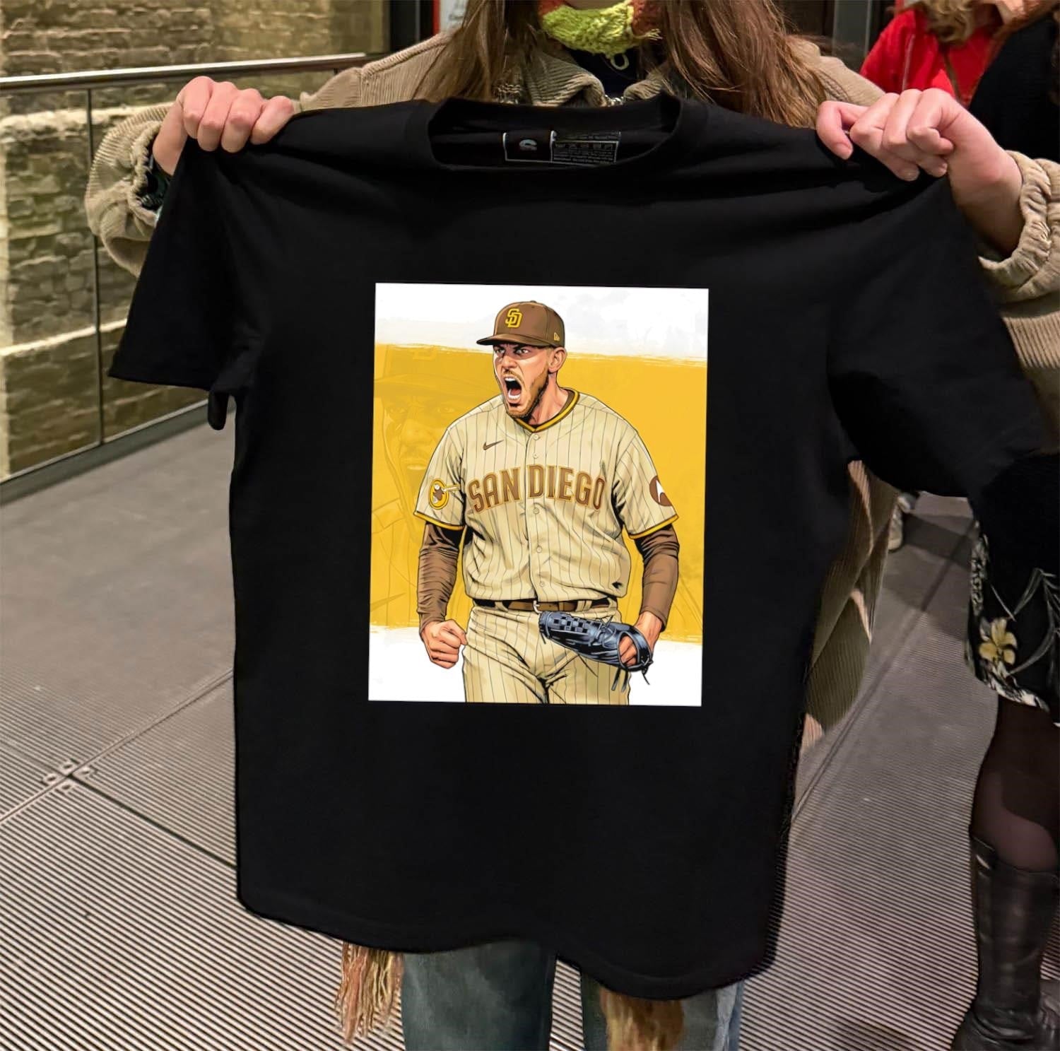San Diego Padres Joe Musgrove Pitching Baseball - Adult & Kids T-Shirts, Sweatshirts & Hoodies apparel design preview 2