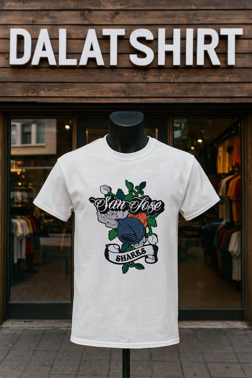 San Jose Sharks Floral Hockey Team Logo Tattoo - Adult & Kids T-Shirts, Sweatshirts & Hoodies apparel design preview 1
