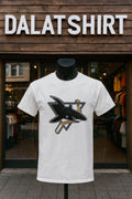 San Jose Sharks Logo Biting Hockey Stick Triangle - Adult & Kids T-Shirts, Sweatshirts & Hoodies apparel design preview 1
