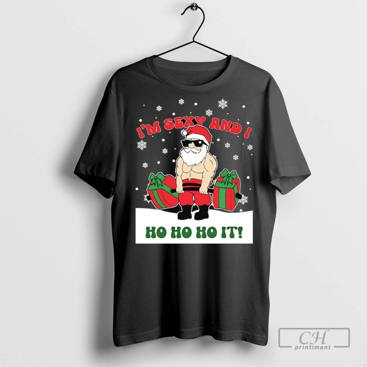 Santa Claus Lifting Weights Im Sexy And I Ho It - Adult & Kids T-Shirts, Sweatshirts & Hoodies apparel design preview 1