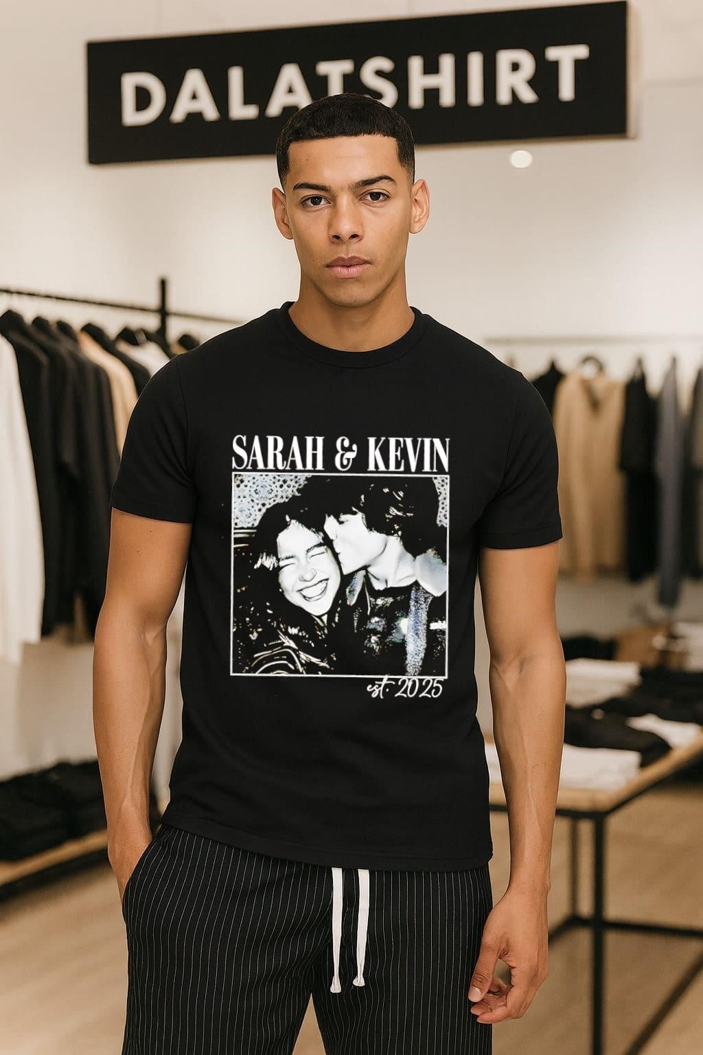 Sarah and Kevin Est 2025 Couple Photo - Adult & Kids T-Shirts, Sweatshirts & Hoodies apparel design preview 1