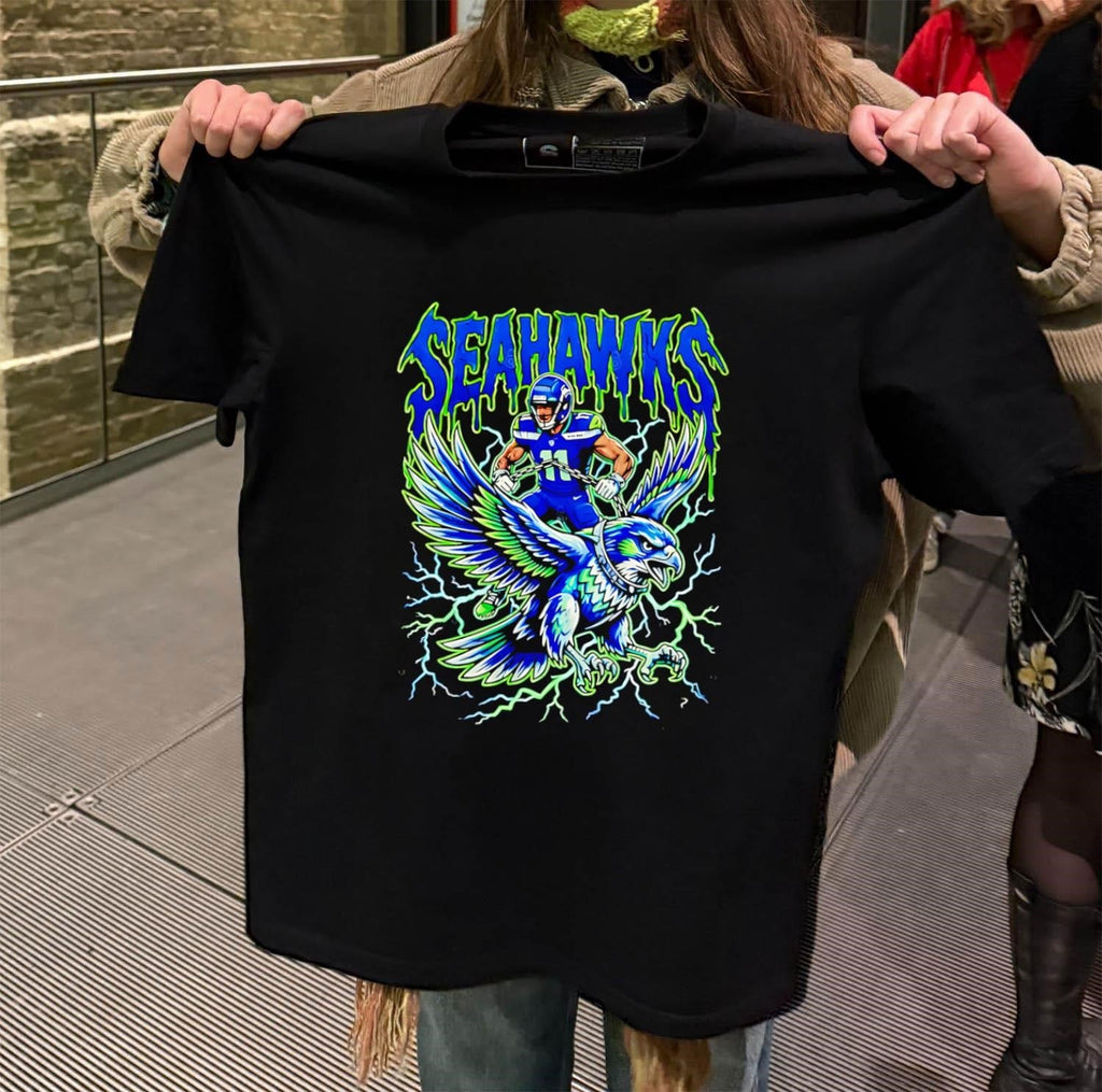 Seahawks Number 11 Riding A Giant Blue Hawk Lightning - Adult & Kids T-Shirts, Sweatshirts & Hoodies apparel design preview 2