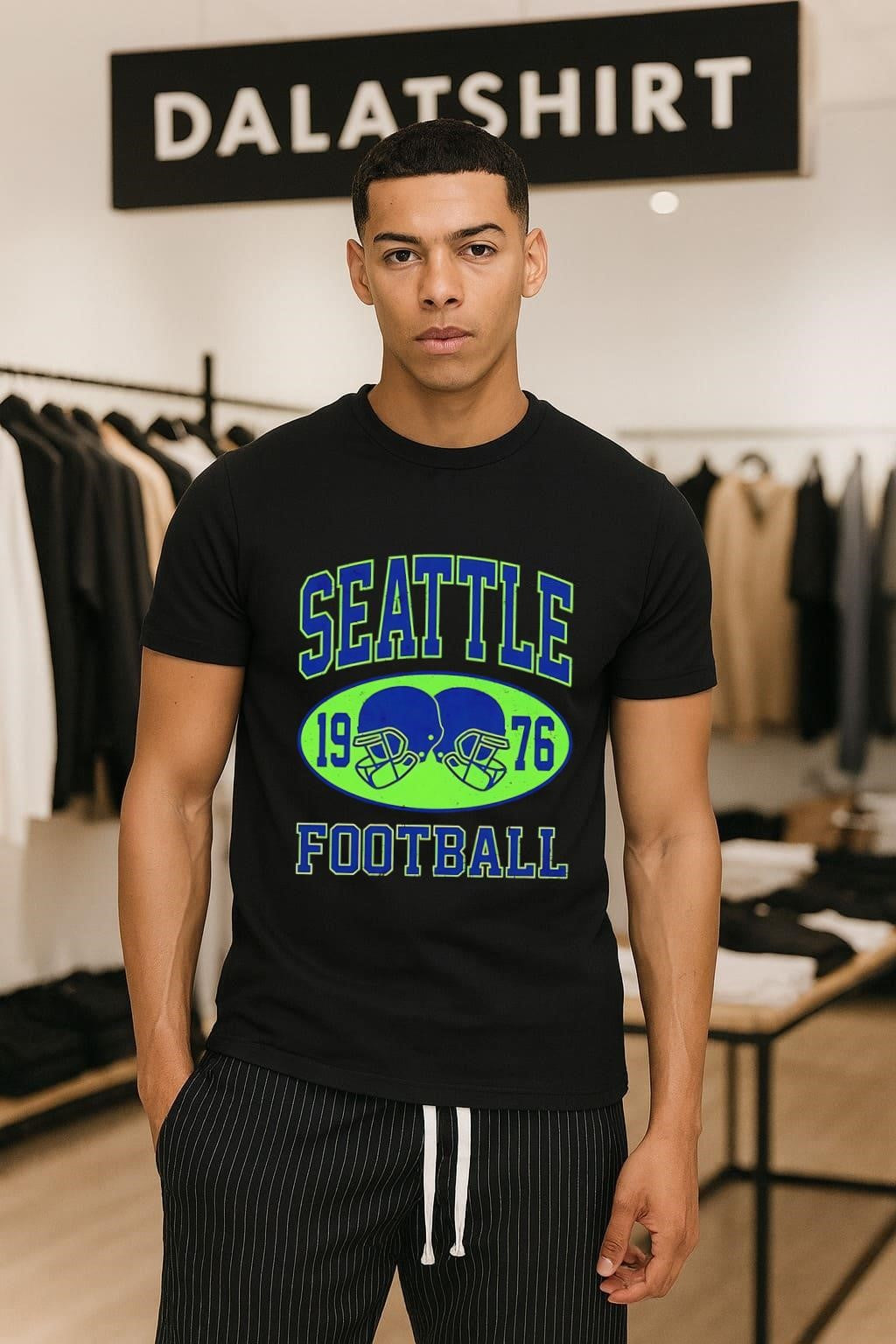 Seattle 1976 Football Vintage Distressed Double - Adult & Kids T-Shirts, Sweatshirts & Hoodies apparel design preview 1