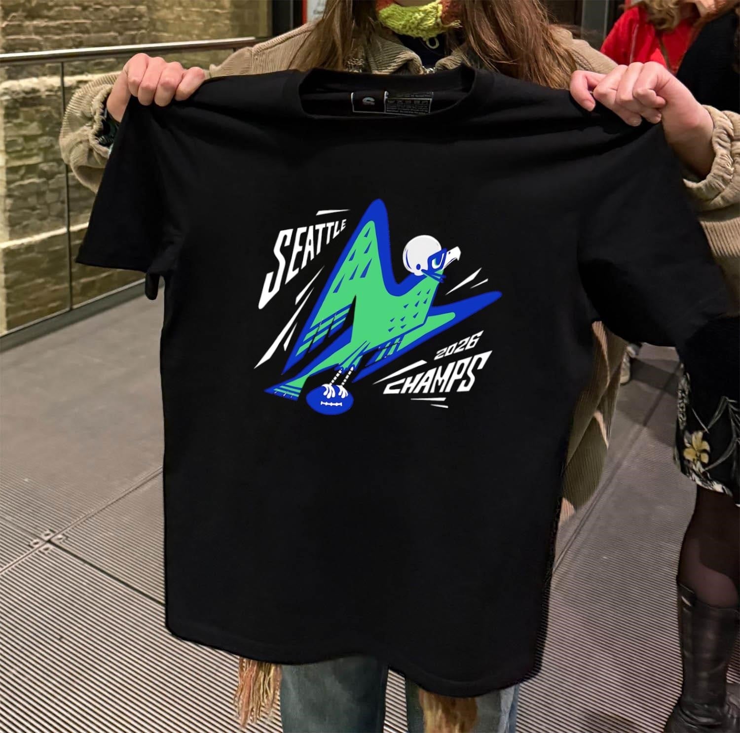Seattle Champs 2026 Abstract Bird Playing Football - Adult & Kids T-Shirts, Sweatshirts & Hoodies apparel design preview 2