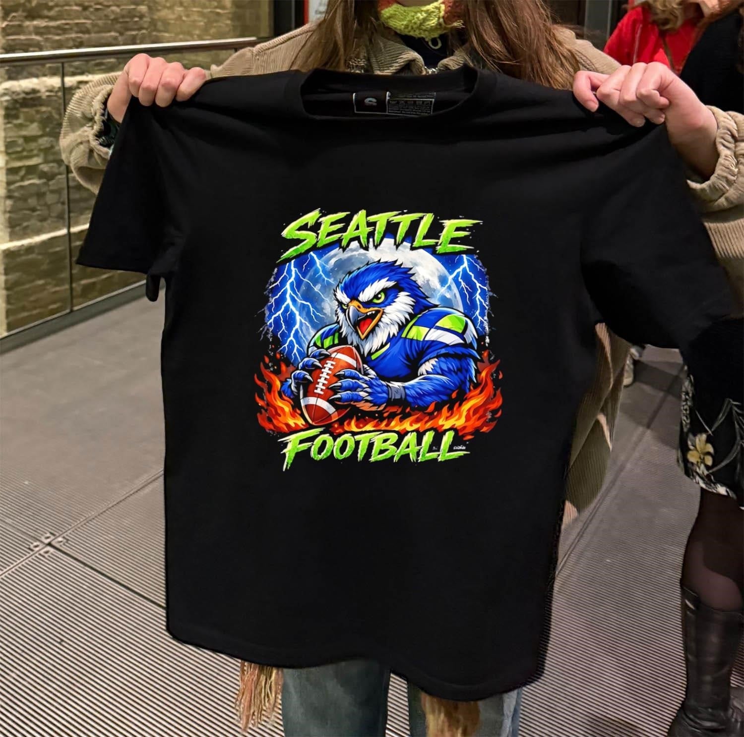 Seattle Football Fierce Eagle Full Moon Lightning - Adult & Kids T-Shirts, Sweatshirts & Hoodies apparel design preview 2