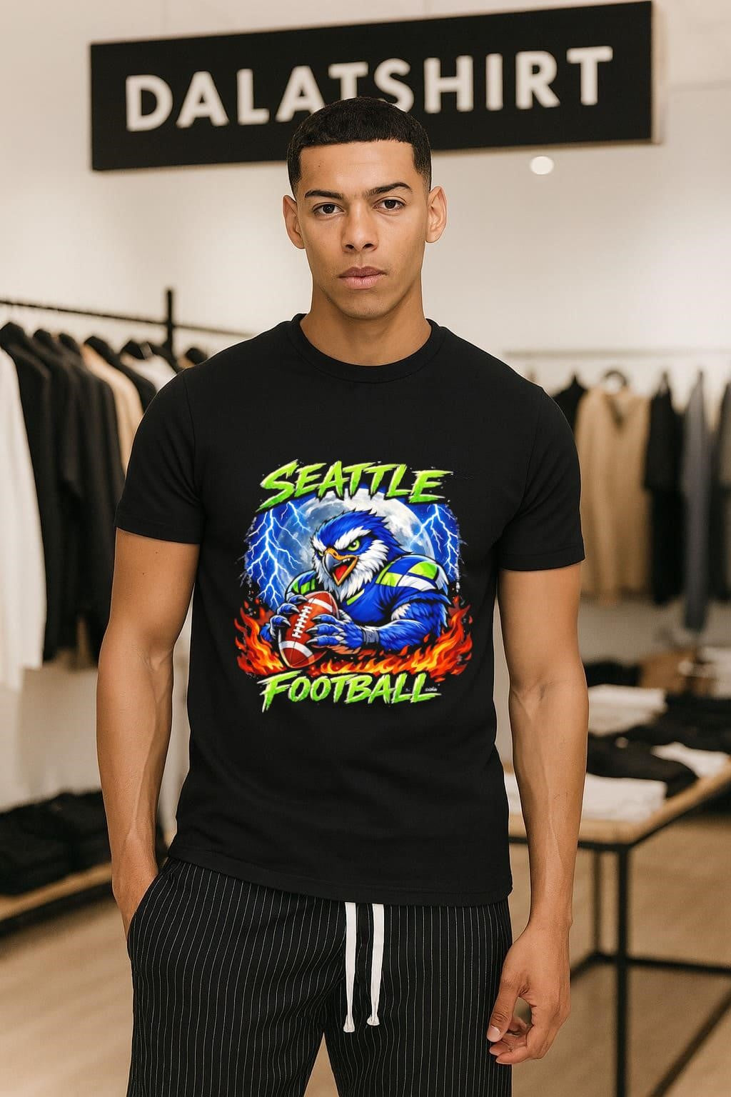 Seattle Football Fierce Eagle Full Moon Lightning - Adult & Kids T-Shirts, Sweatshirts & Hoodies apparel design preview 1