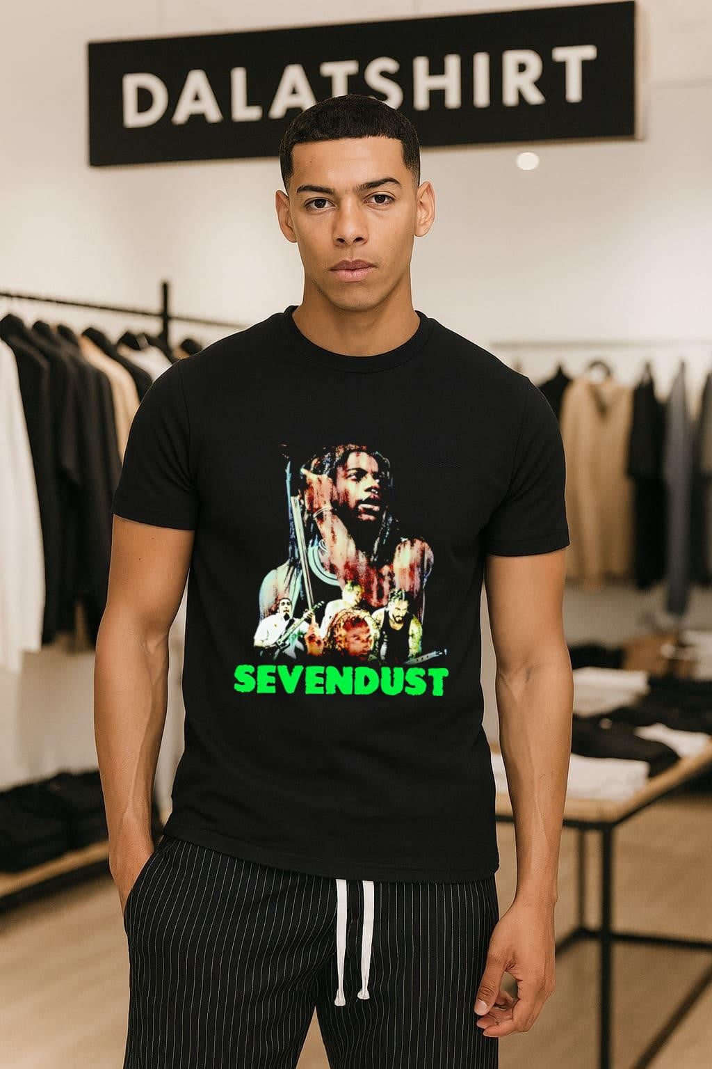 Sevendust Lajon Witherspoon band members green logo - Adult & Kids T-Shirts, Sweatshirts & Hoodies apparel design preview 1