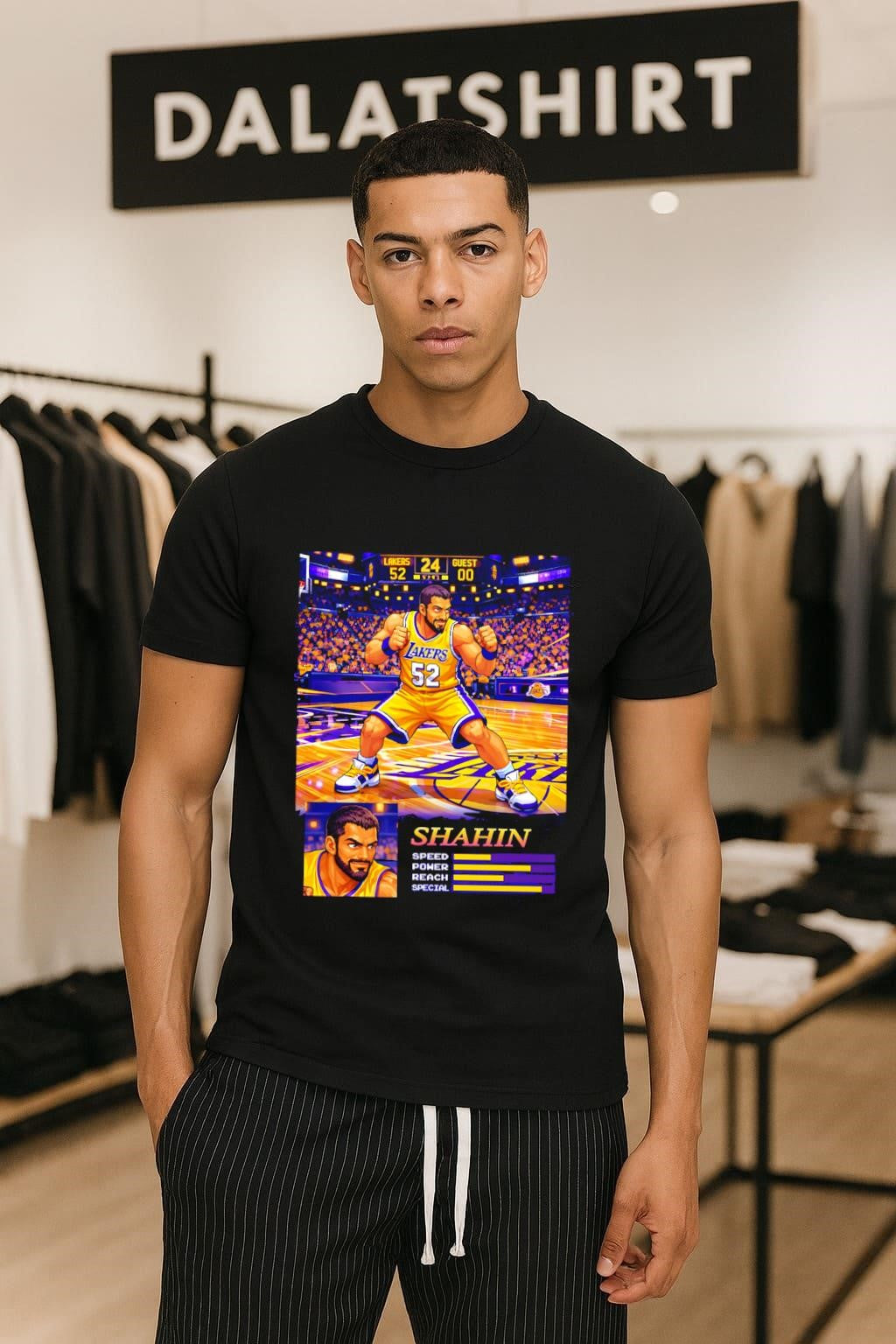 Shahin Los Angeles Lakers 52 custom pixel art - Adult & Kids T-Shirts, Sweatshirts & Hoodies apparel design preview 1