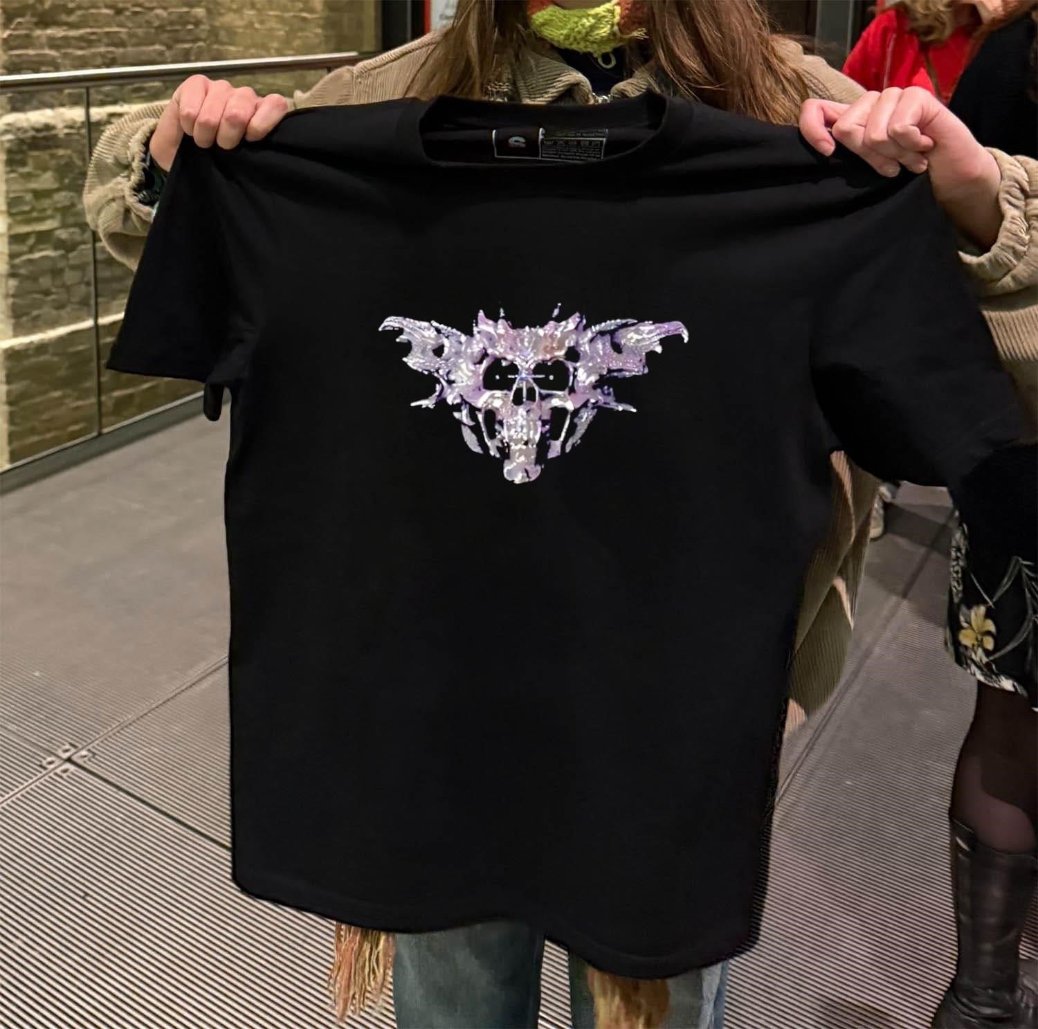 Silver metallic gothic skull with wide wings design - Adult & Kids T-Shirts, Sweatshirts & Hoodies apparel design preview 2