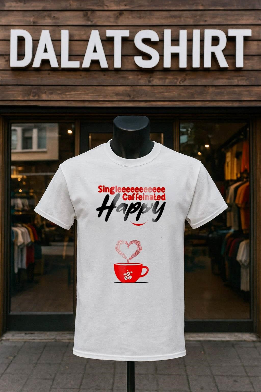 Singlee Caffeinated Happy Red Coffee Cup Heart Steam - Adult & Kids T-Shirts, Sweatshirts & Hoodies apparel design preview 1