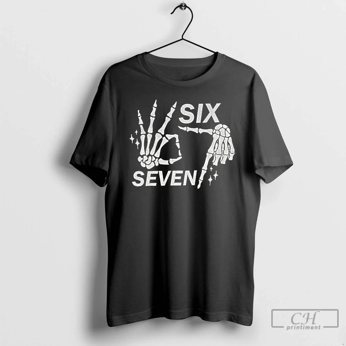 Six Seven 6 7 Meme Funny Skeleton Hands Halloween - Adult & Kids T-Shirts, Sweatshirts & Hoodies apparel design preview 1