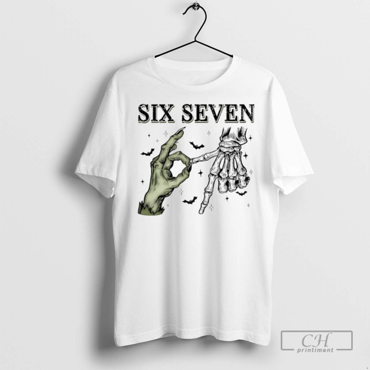 Six Seven 6 7 Skeleton Hands Halloween - Adult & Kids T-Shirts, Sweatshirts & Hoodies apparel design preview 1