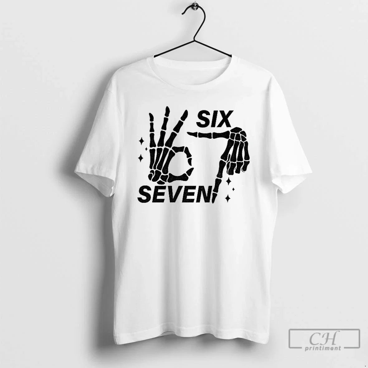 Six Seven 6 7 Meme Funny Skeleton Hands Halloween - Adult & Kids T-Shirts, Sweatshirts & Hoodies apparel design preview 1