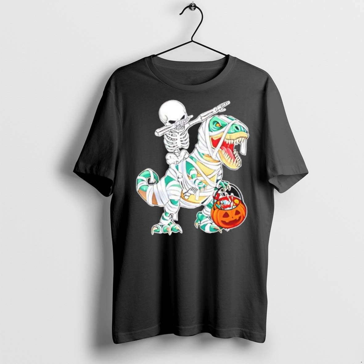 Skeleton Riding Dancing Dab Dinosaur Trex Halloween - Adult & Kids T-Shirts, Sweatshirts & Hoodies apparel design preview 1