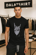 Skeleton Rock On Hand Sign Spider Web Halloween - Adult & Kids T-Shirts, Sweatshirts & Hoodies apparel design preview 1
