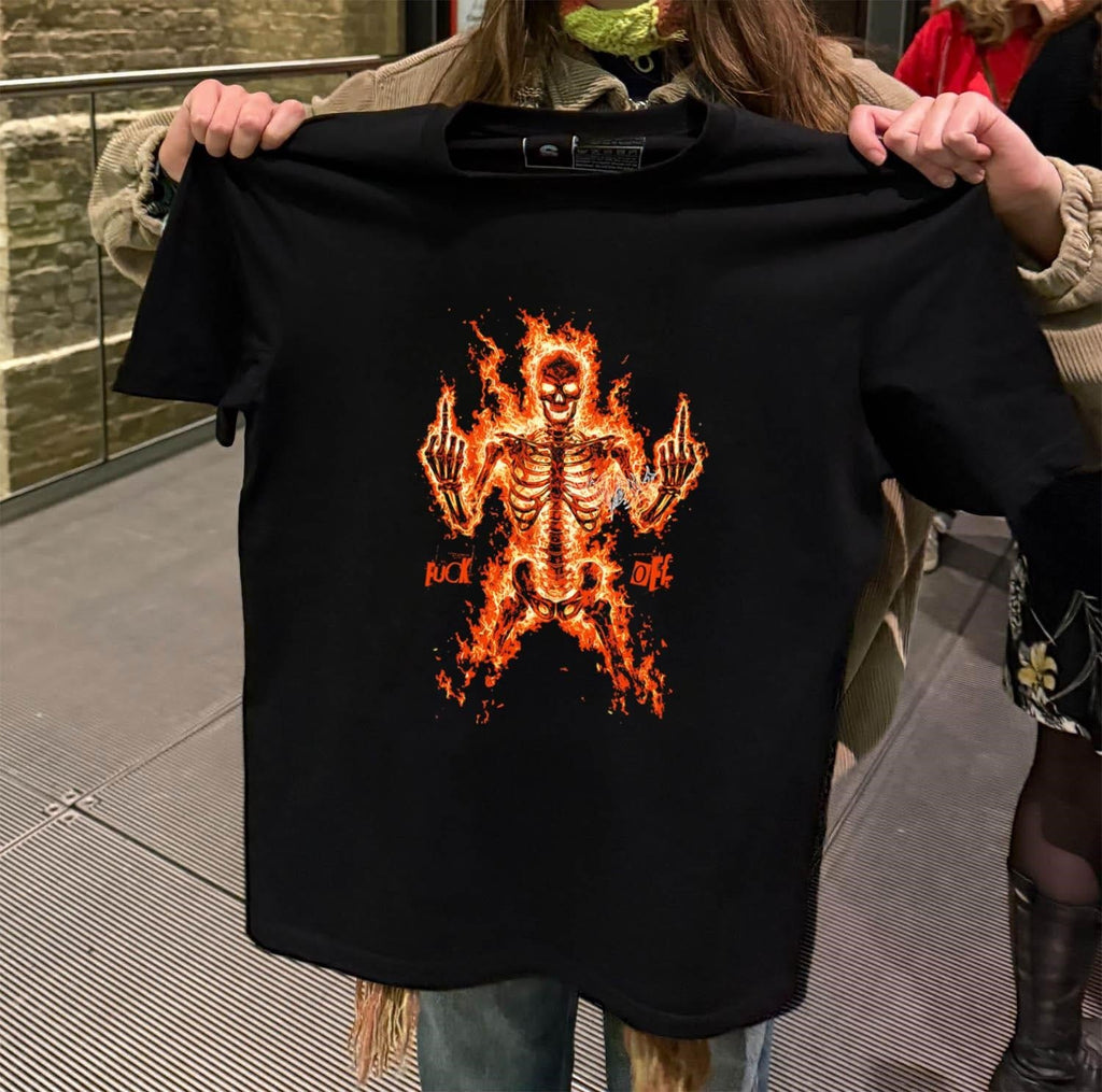 Skeleton on Fire Giving Middle Finger Fuck Off - Adult & Kids T-Shirts, Sweatshirts & Hoodies apparel design preview 2