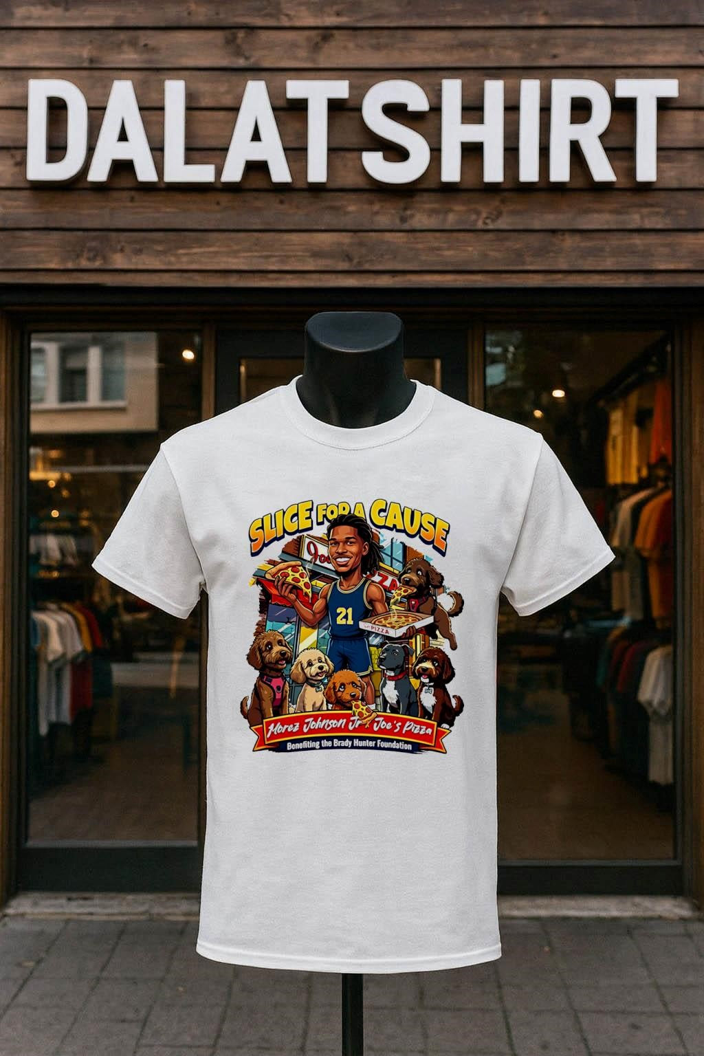 Slice for a Cause Morez Johnson Jr Joe's Pizza - Adult & Kids T-Shirts, Sweatshirts & Hoodies apparel design preview 1