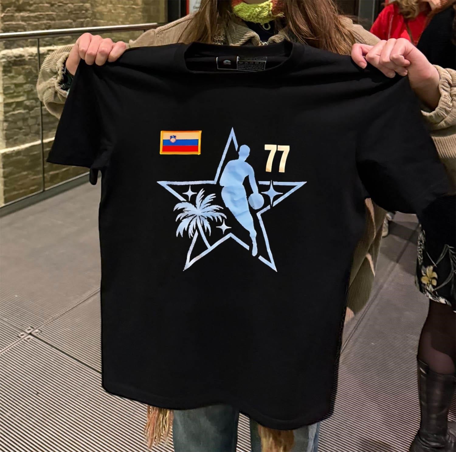 Slovenia flag number 77 Luka Doncic Dallas Basketball - Adult & Kids T-Shirts, Sweatshirts & Hoodies apparel design preview 2