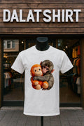Small Brown Monkey Hugging Orange Stuffed Toy Animal - Adult & Kids T-Shirts, Sweatshirts & Hoodies apparel design preview 1