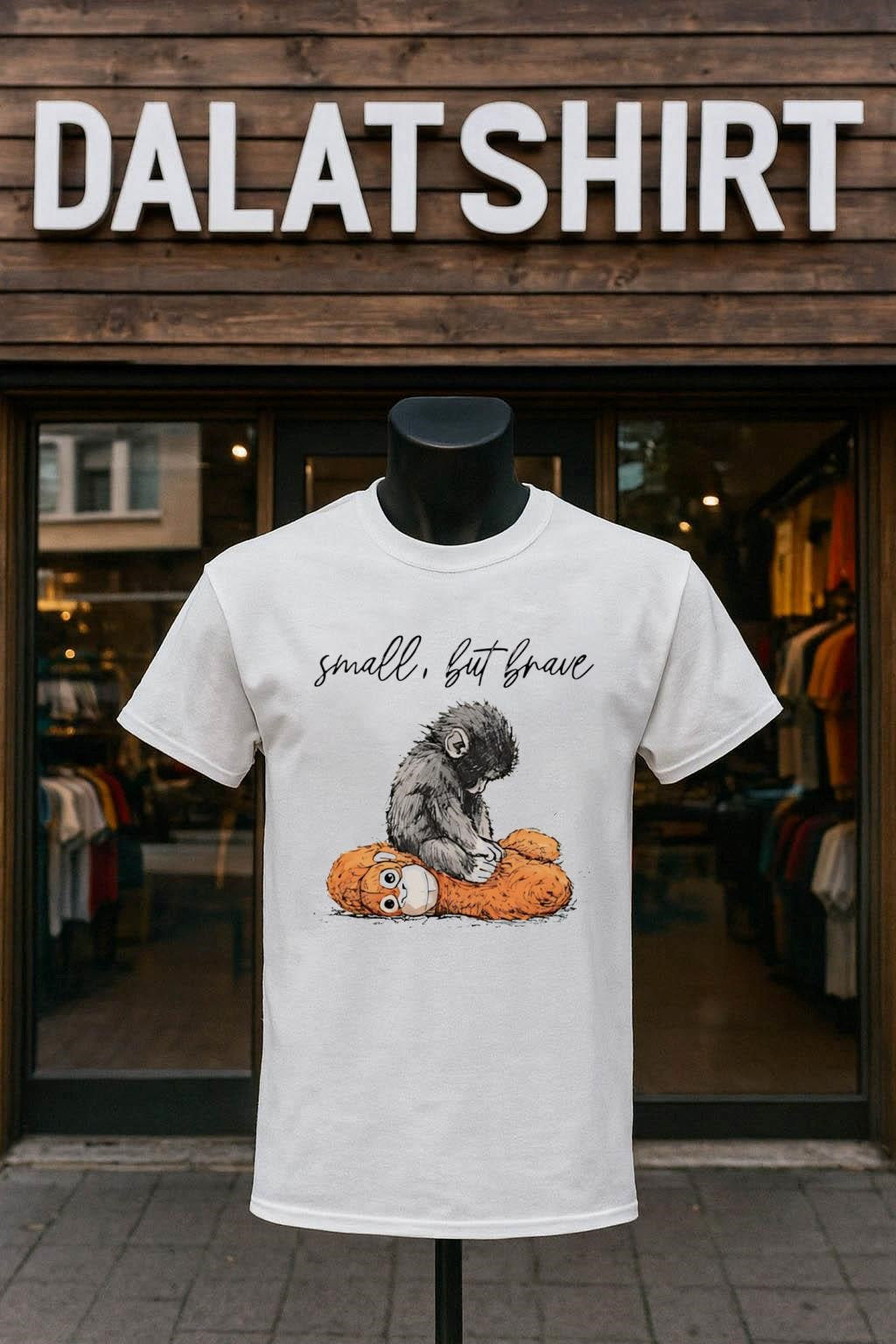 Small But Brave Baby Monkey Sitting Sad Graphic - Adult & Kids T-Shirts, Sweatshirts & Hoodies apparel design preview 1