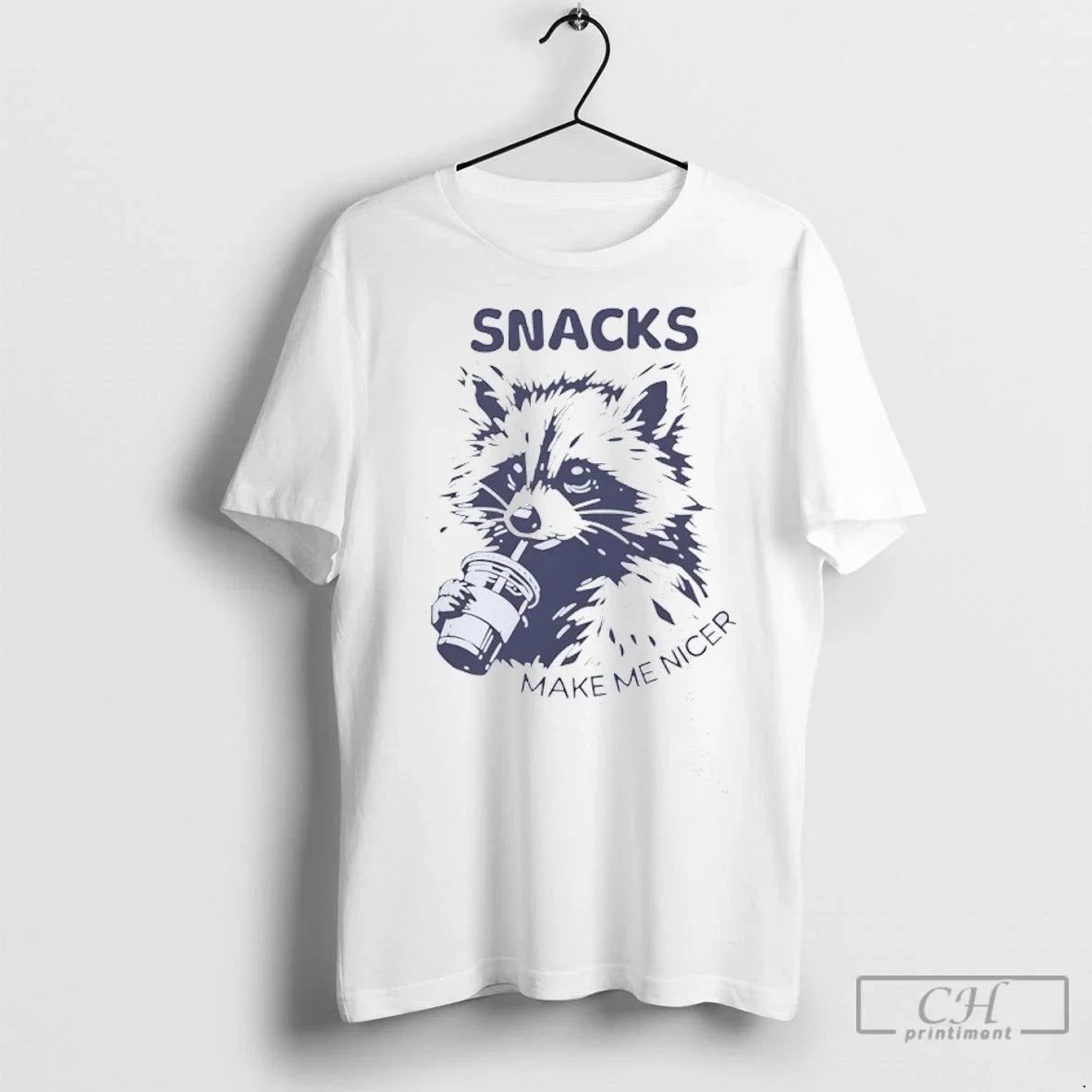 Snacks Make Me Nicer Raccoon - Adult & Kids T-Shirts, Sweatshirts & Hoodies apparel design preview 1
