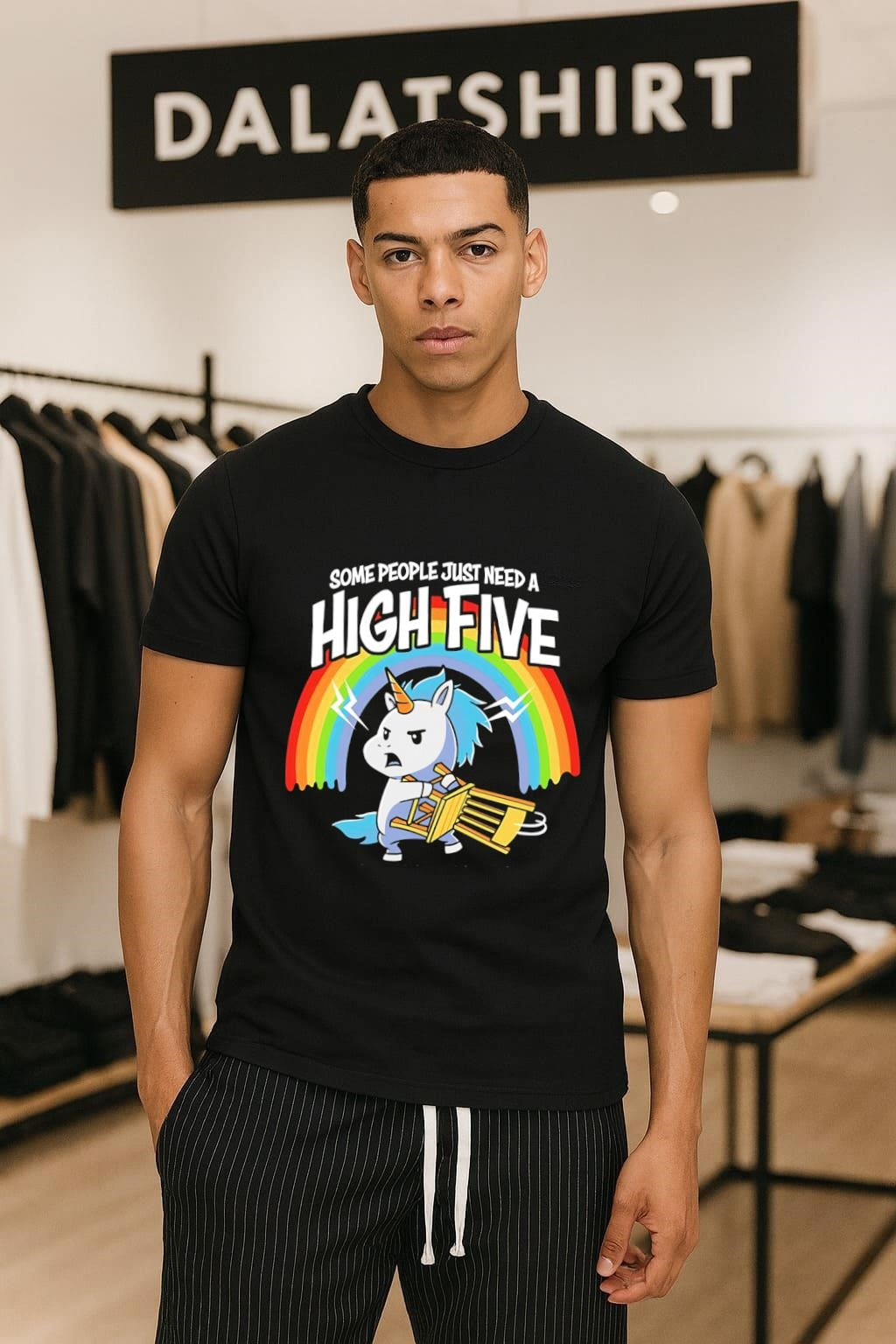 Some People Just Need a High Five Unicorn Metal Chair - Adult & Kids T-Shirts, Sweatshirts & Hoodies apparel design preview 1