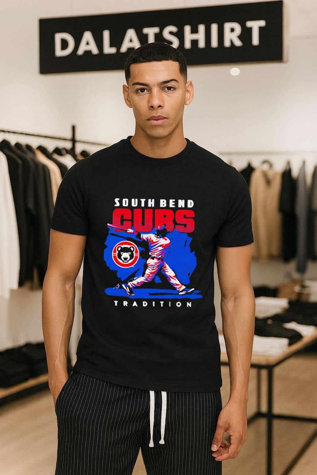 South Bend Cubs Tradition baseball player bear logo - Adult & Kids T-Shirts, Sweatshirts & Hoodies apparel design preview 1