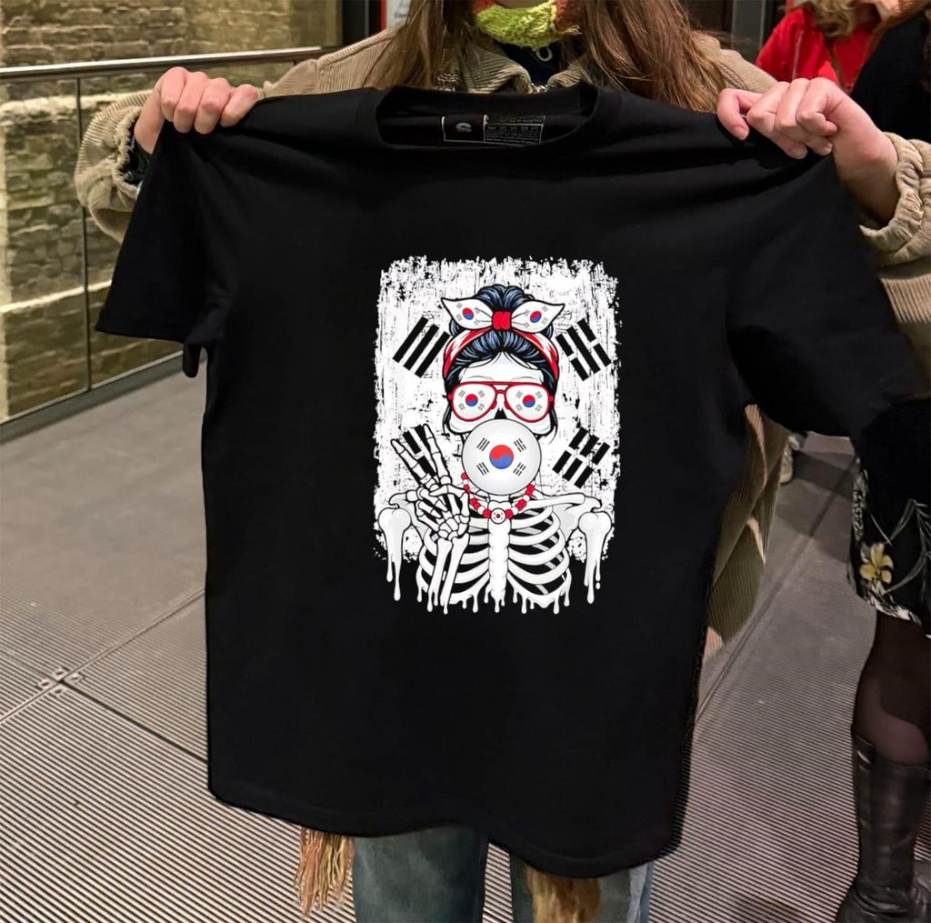 South Korea Flag Skull Messy Bun Sunglasses Peace - Adult & Kids T-Shirts, Sweatshirts & Hoodies apparel design preview 2