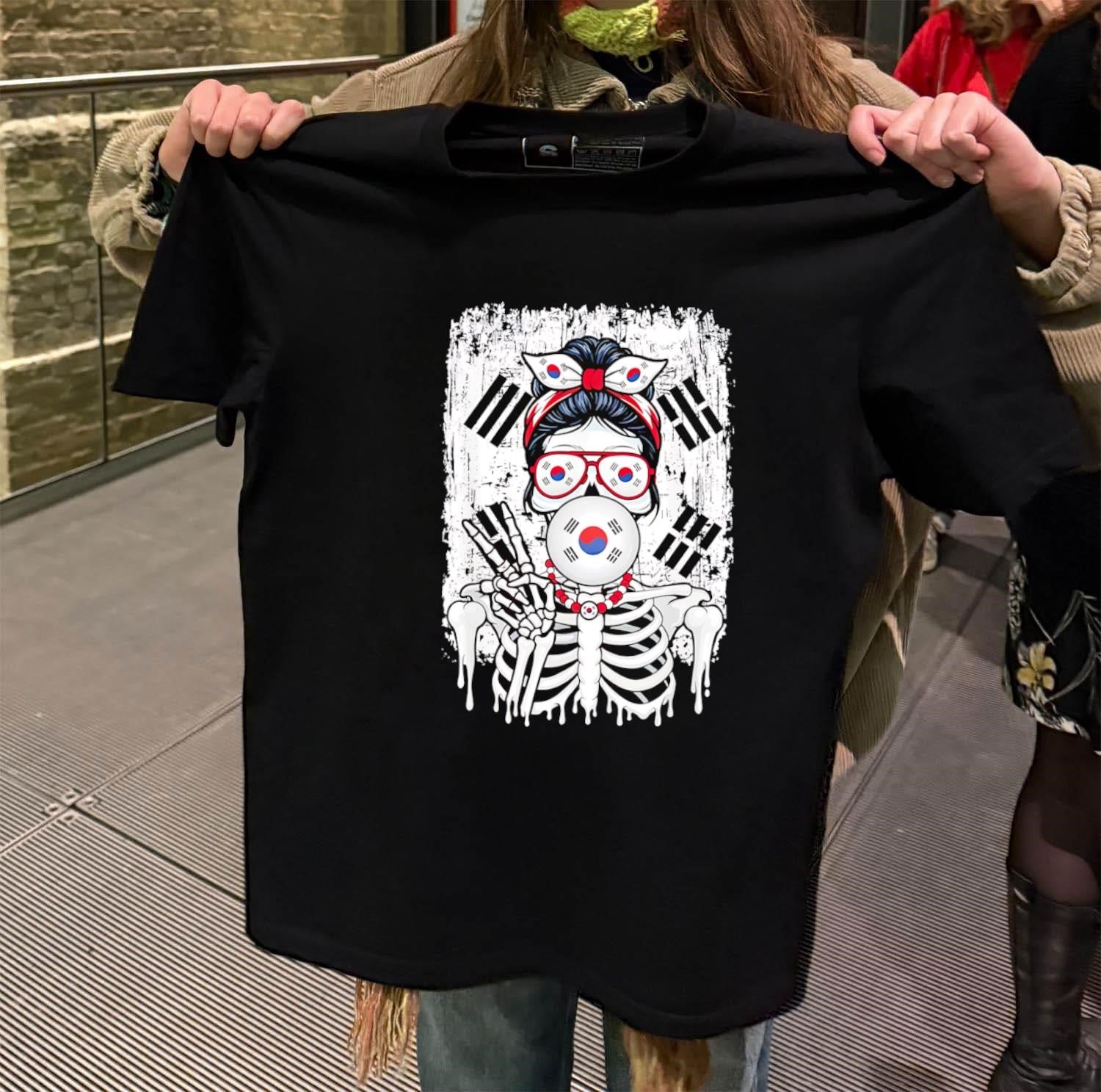 South Korea Flag Skull Messy Bun Sunglasses Peace - Adult & Kids T-Shirts, Sweatshirts & Hoodies apparel design preview 2