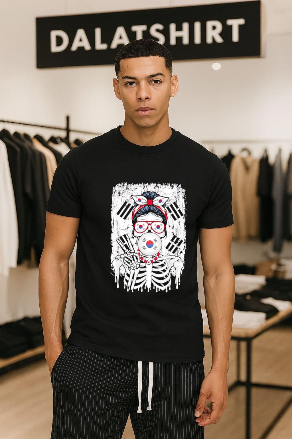 South Korea Flag Skull Messy Bun Sunglasses Peace - Adult & Kids T-Shirts, Sweatshirts & Hoodies apparel design preview 1