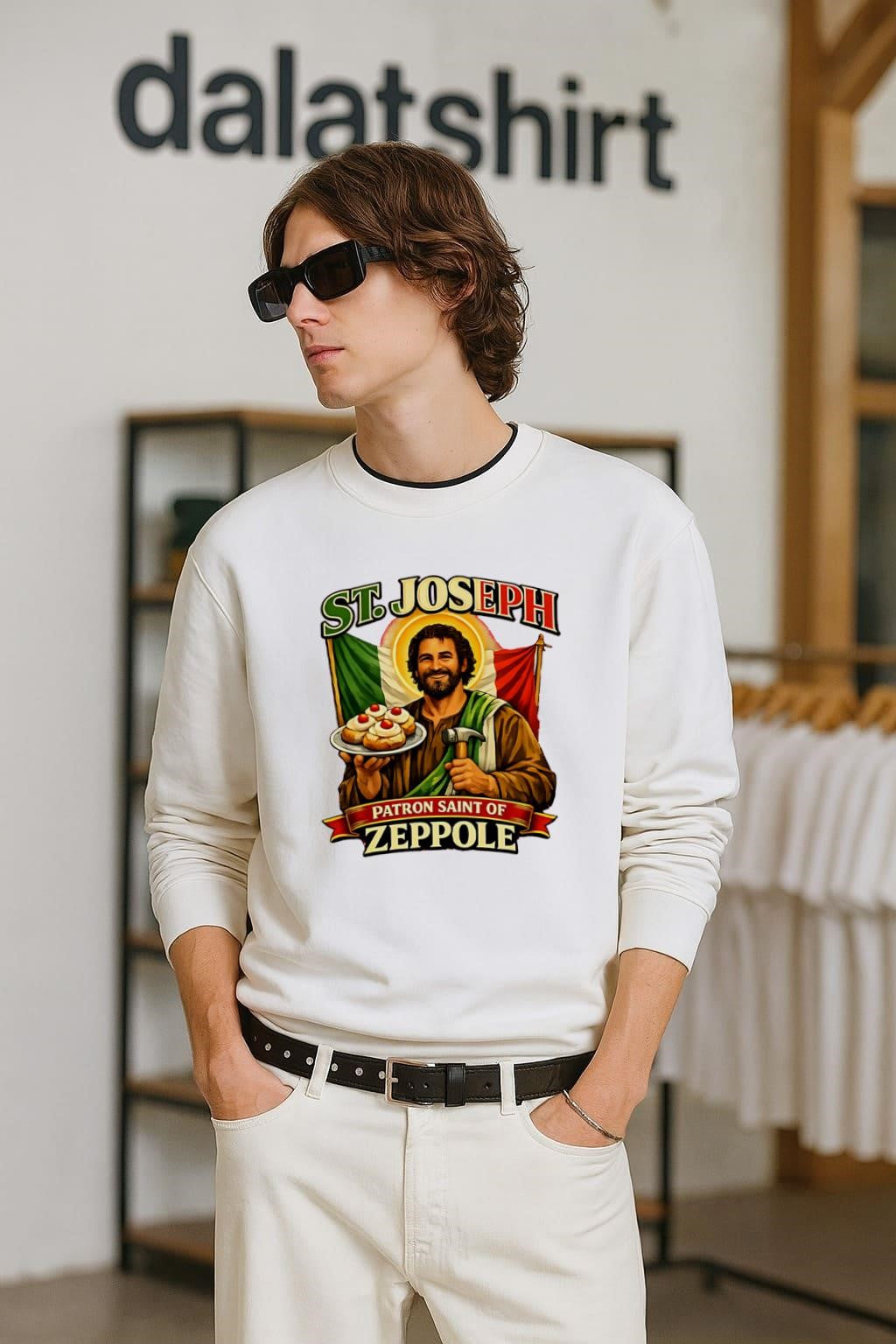 St Joseph Patron Saint Of Zeppole Italian Flag - Adult & Kids T-Shirts, Sweatshirts & Hoodies apparel design preview 2