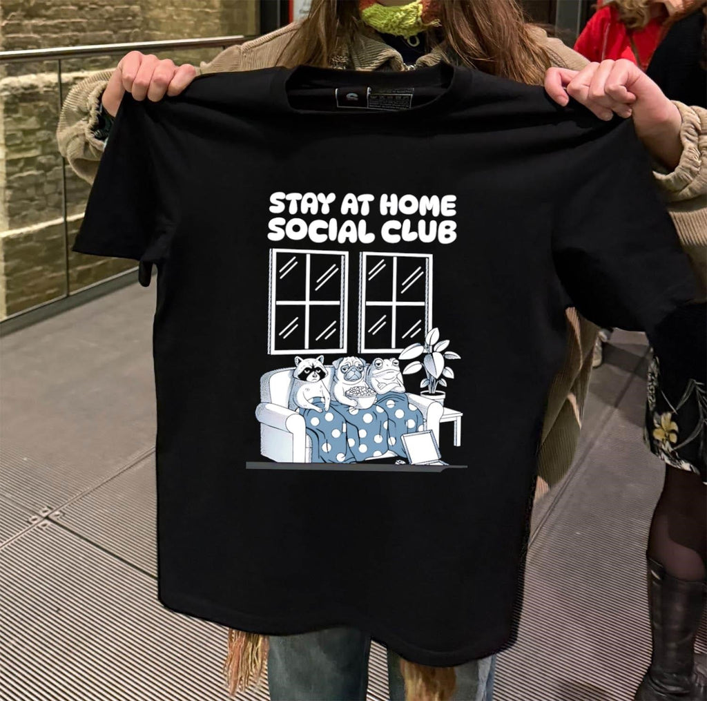 Stay At Home Social Club Raccoon Pug Frog On Sofa - Adult & Kids T-Shirts, Sweatshirts & Hoodies apparel design preview 2