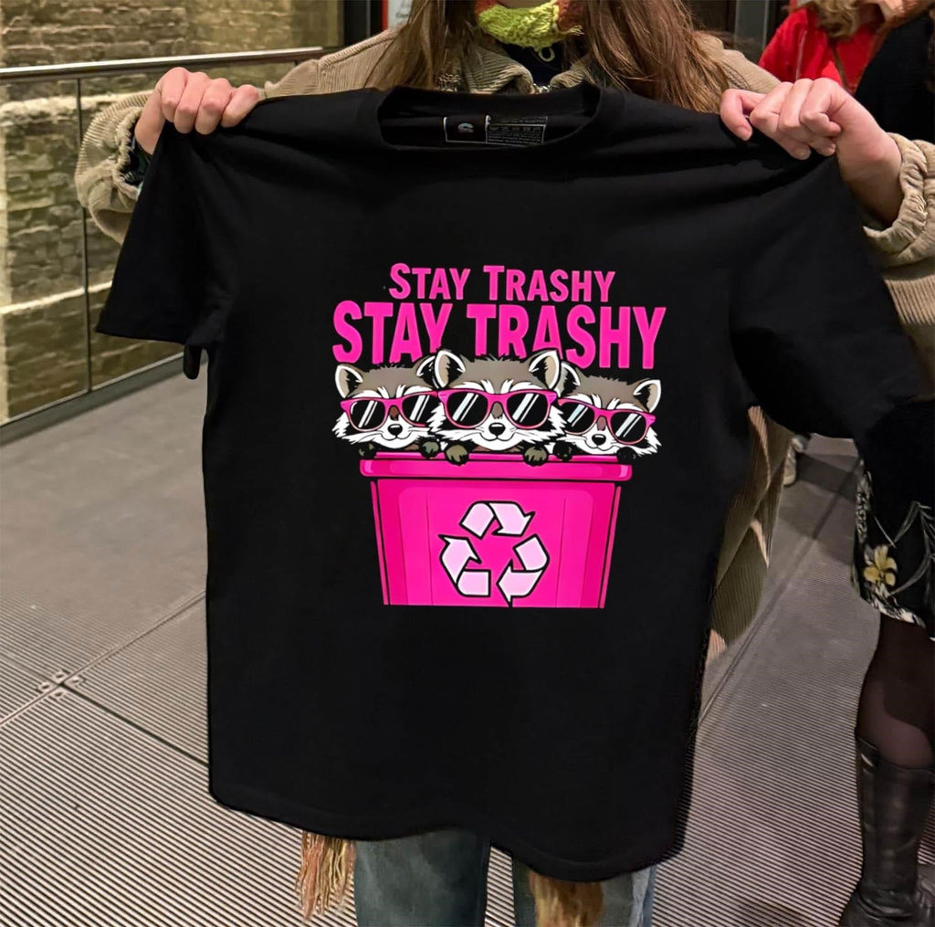 Stay Trashy Pink Sunglasses Raccoons Recycling Bin - Adult & Kids T-Shirts, Sweatshirts & Hoodies apparel design preview 2