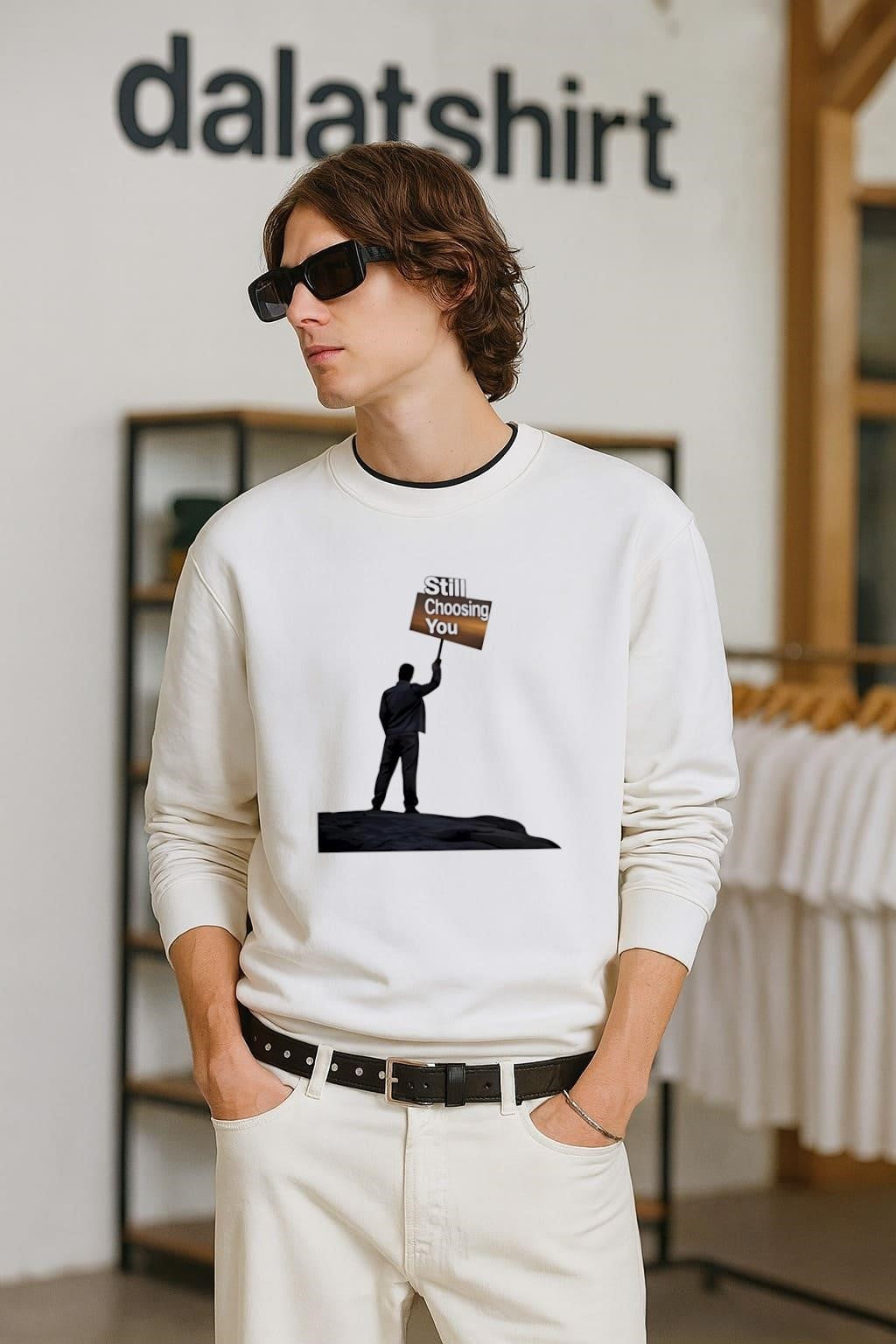 Still Choosing You Man Holding Sign On Hill - Adult & Kids T-Shirts, Sweatshirts & Hoodies apparel design preview 2